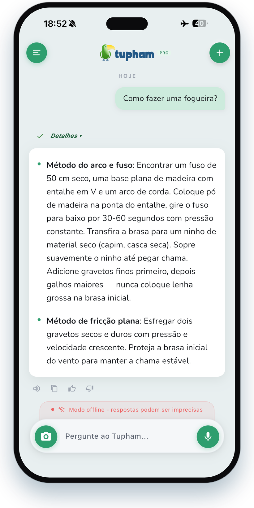 Tupham gerando uma legenda offline, em modo avião